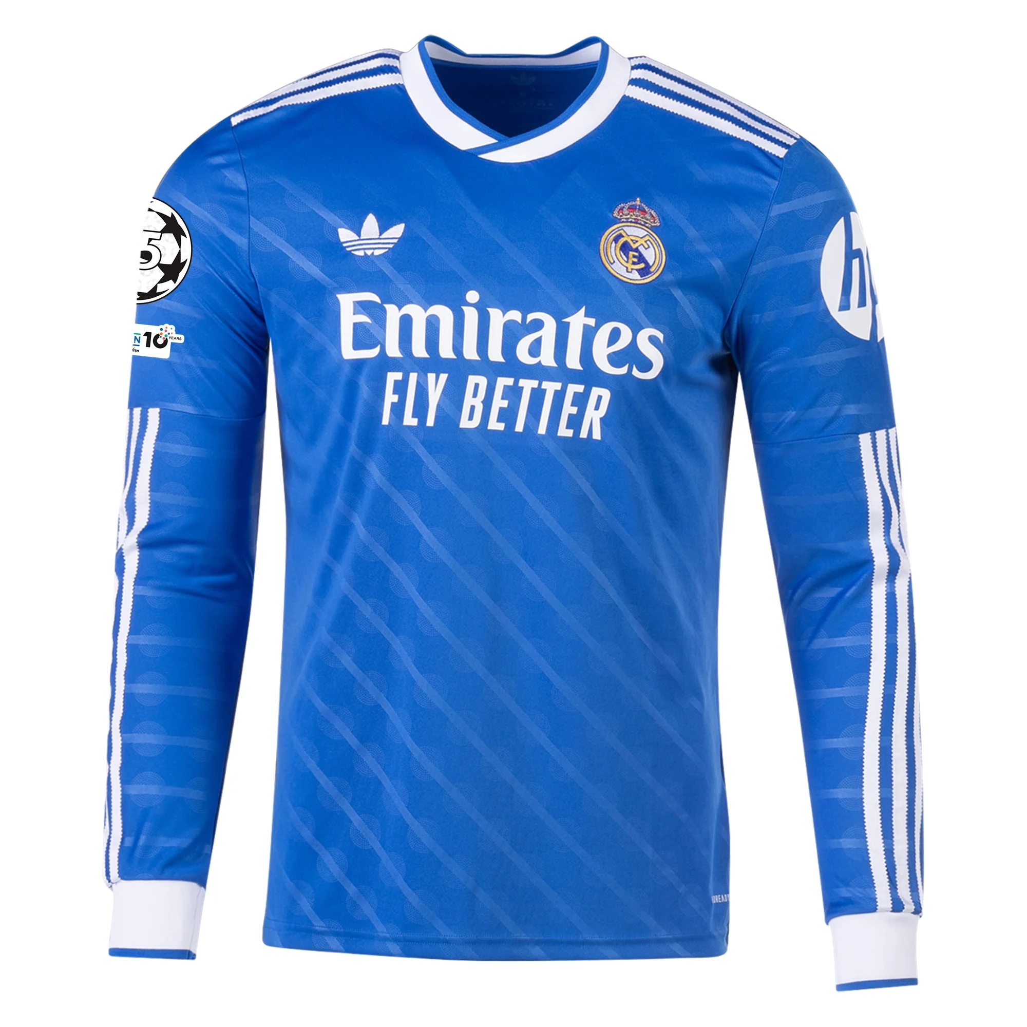 adidas Men's Real Madrid Tchouameni Long Sleeve Third Jersey w/ Champions League Patches 25/26 (Blue/White)