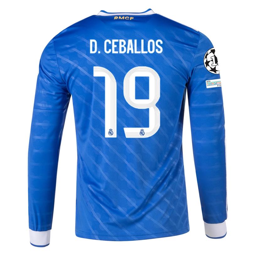 adidas Men's Real Madrid Tchouameni Long Sleeve Third Jersey w/ Champions League Patches 25/26 (Blue/White)