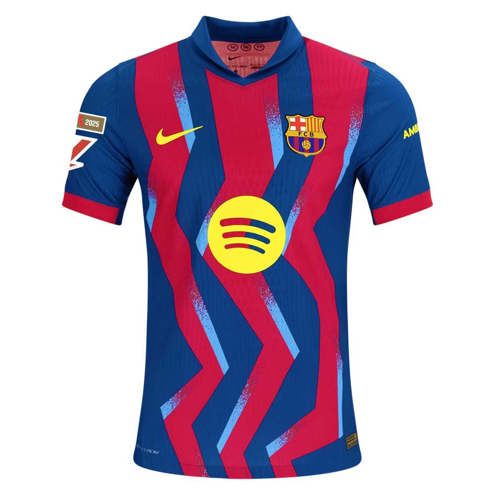 Nike Men's FC Barcelona Kounde 4th Authentic Jersey 25/26 w/ La Liga Patches (Blue/Red/Yellow)