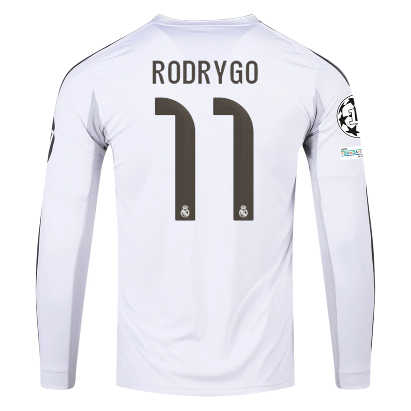 adidas Real Madrid Rodrygo Long Sleeve Home Jersey w/ Champions League Patches 25/26 (White)