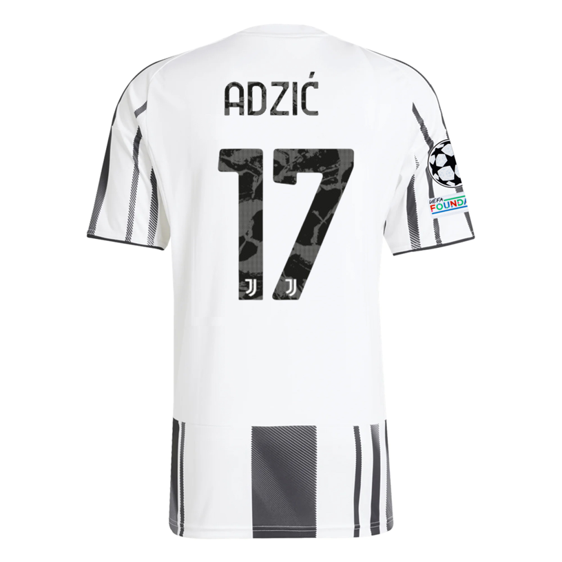 adidas Juventus Milik  Home Jersey w/ Champions League Patches 25/26 (White/Black/Pink)