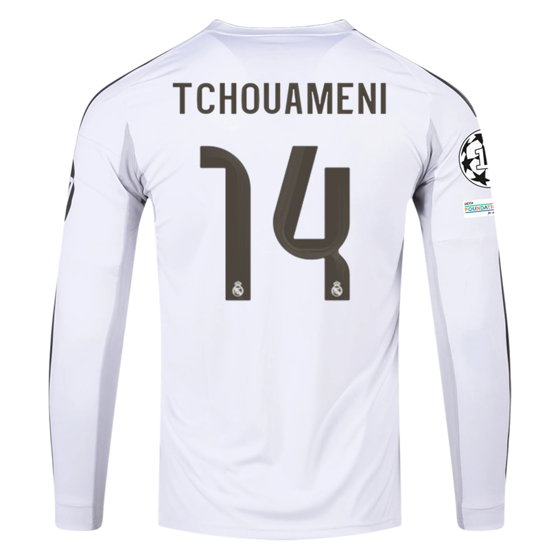 adidas Real Madrid Trent Long Sleeve Home Jersey w/ Champions League Patches 25/26 (White)