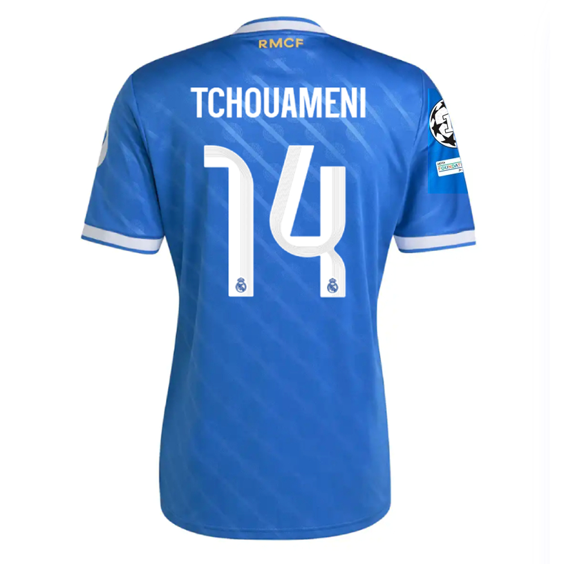 adidas Rudiger Men's Real Madrid Third Jersey 25/26 w/ Champions League Patches (Blue/White)