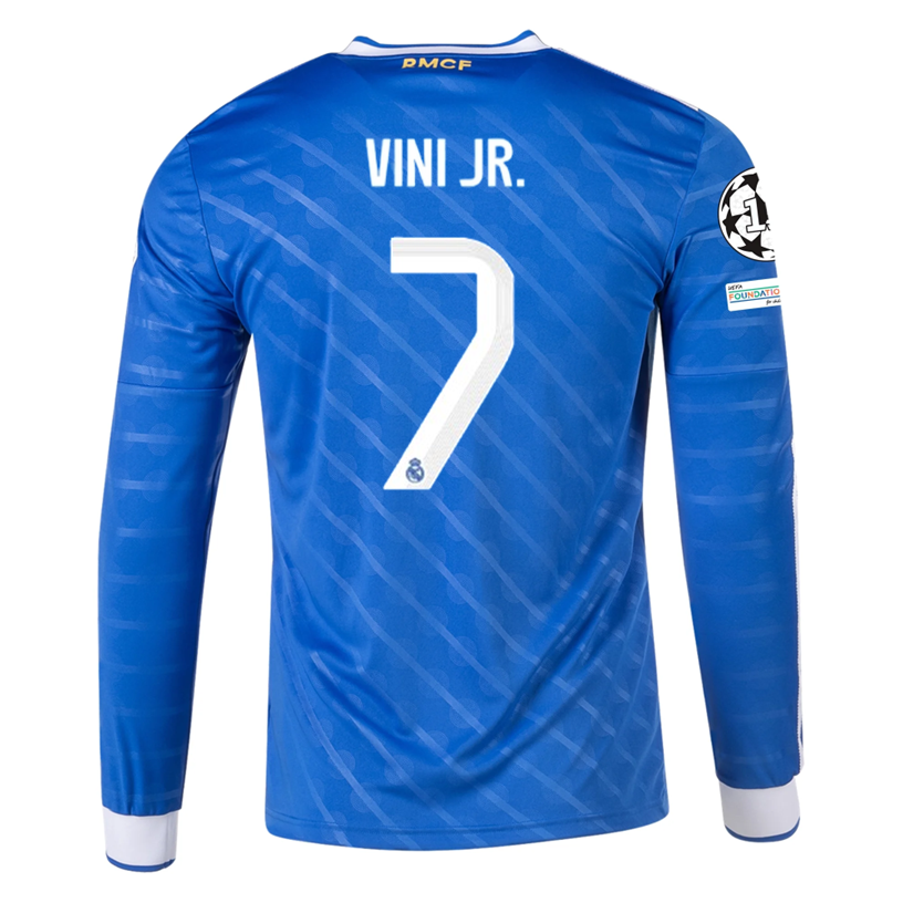 adidas Men's Real Madrid Camavinga Long Sleeve Third Jersey w/ Champions League Patches 25/26 (Blue/White)