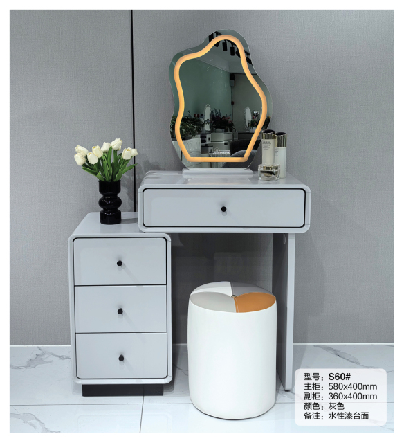 Simple Dressing Table With Drawers-Makeup Vanity Storage Cabinet And Mordern Make Up Vinity Table with Mirror And Stool S60