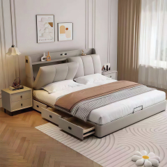 Modern Style Double Beds Wooden Queen Bed Frame Luxury Bed Multi-functional Storage Compartments Storage Lockers 363