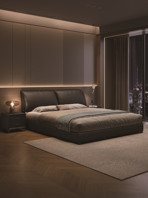 Modern Style Double Beds Wooden Queen Bed 604 (mid-century modern)elephant ear