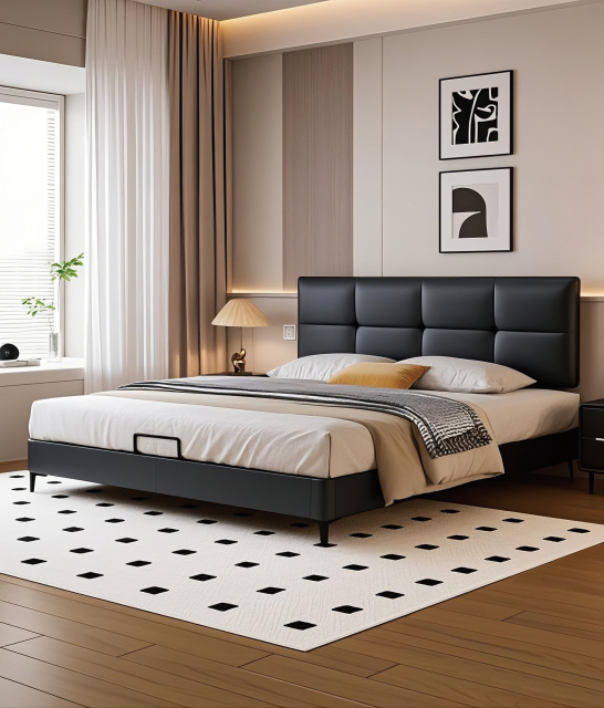 Nordic Tatami Style Bed French Style Double Beds Wooden Queen Bed   009