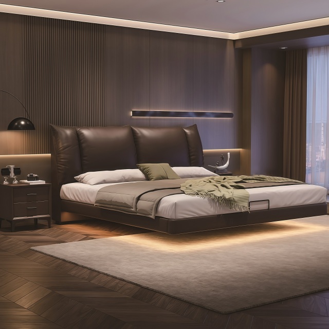 Modern Style Double Beds Wooden Queen Bed  602 (floating bed) candy