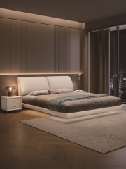 Modern Style Double Beds Wooden Queen Bed 604(floating bed)elephant ear