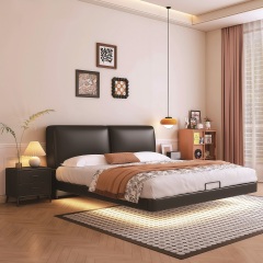 Modern Style Double Beds Wooden Queen Bed 605 (floating bed) big black ox