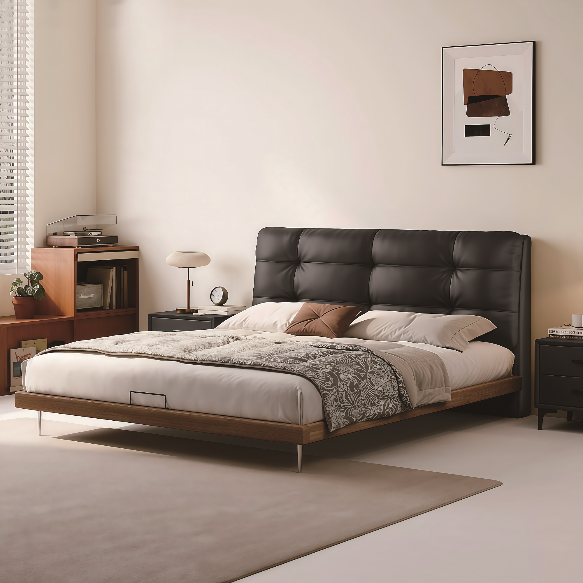 Modern Style Double Beds Wooden Queen Bed  606 (mid-century modern) clouds