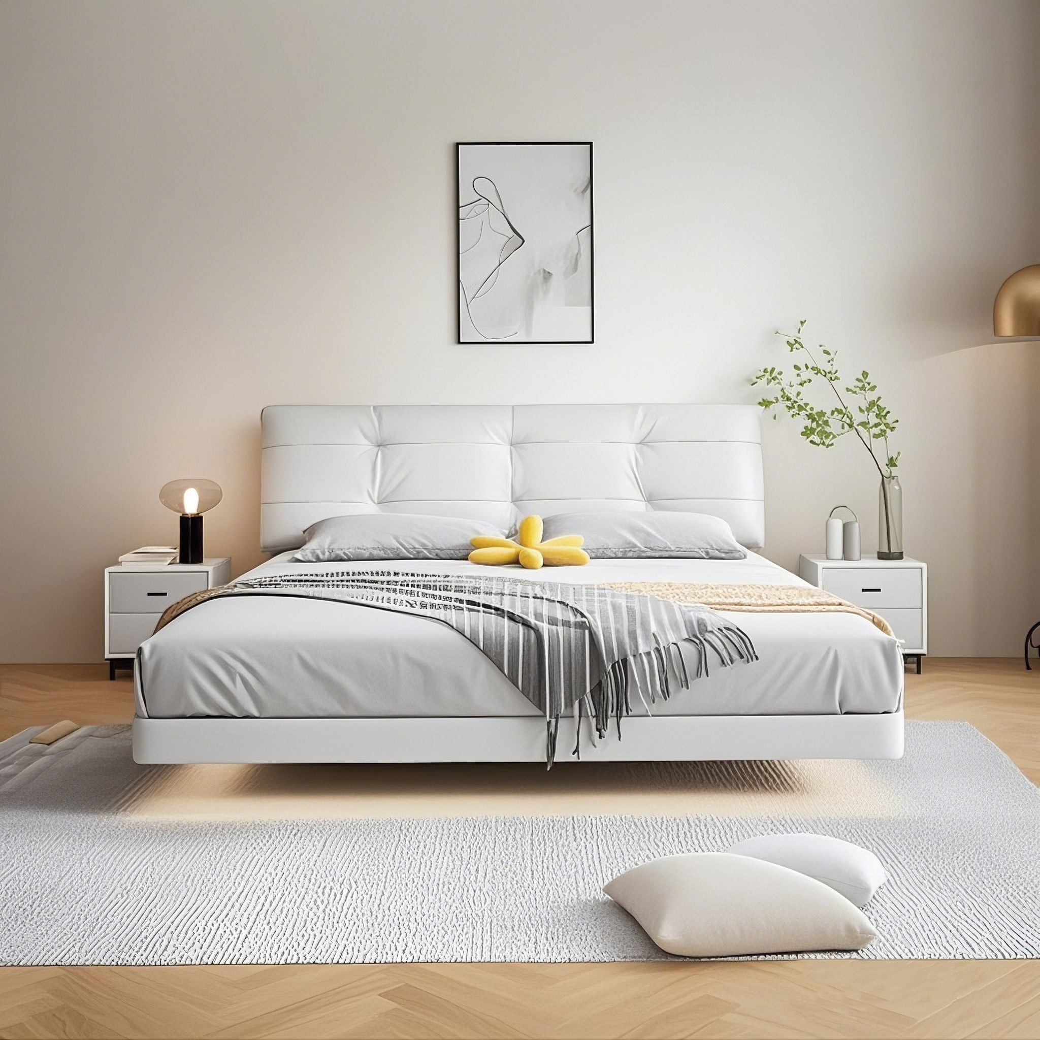 Modern Style Double Beds Wooden Queen Bed 606 (floating bed)clouds
