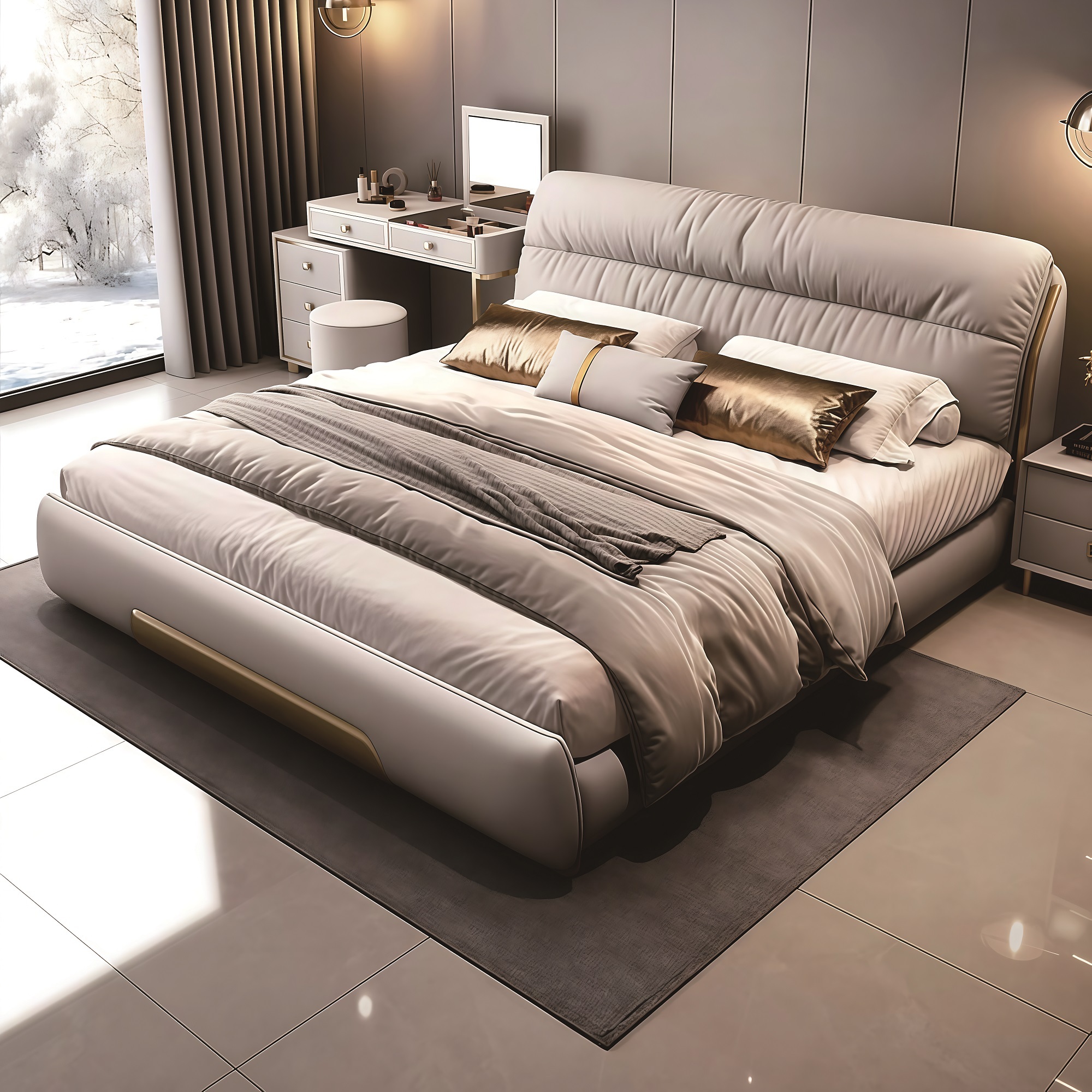 Modern Style Double Beds Wooden Queen Bed  Luxury Bed 6661