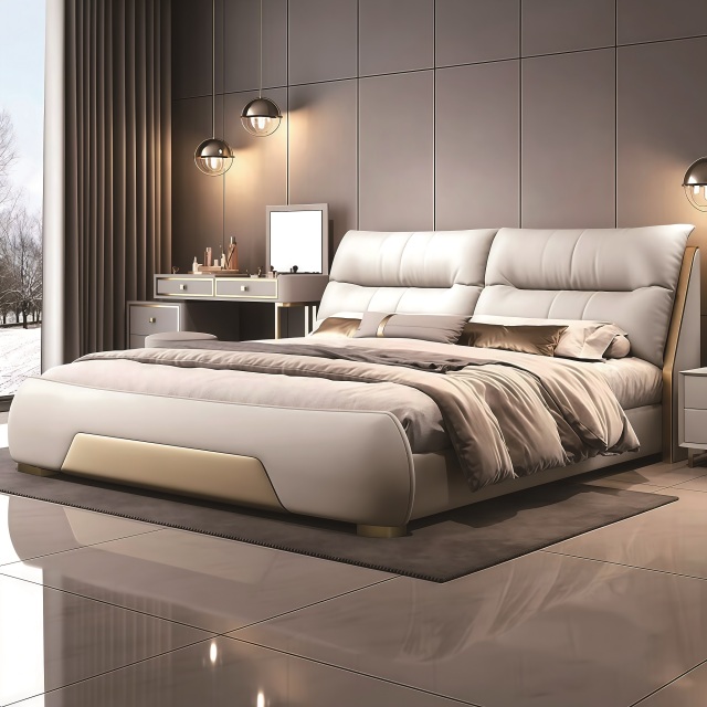 Modern Style Double Beds Wooden Queen Bed  Luxury Bed 6663