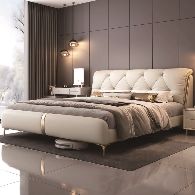 Modern Style Double Beds Wooden Queen Bed  Luxury Bed 6665