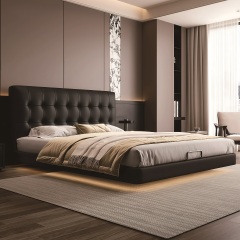 Modern Style Double Beds Wooden Queen Bed 801 (floating bed)waffle pattern