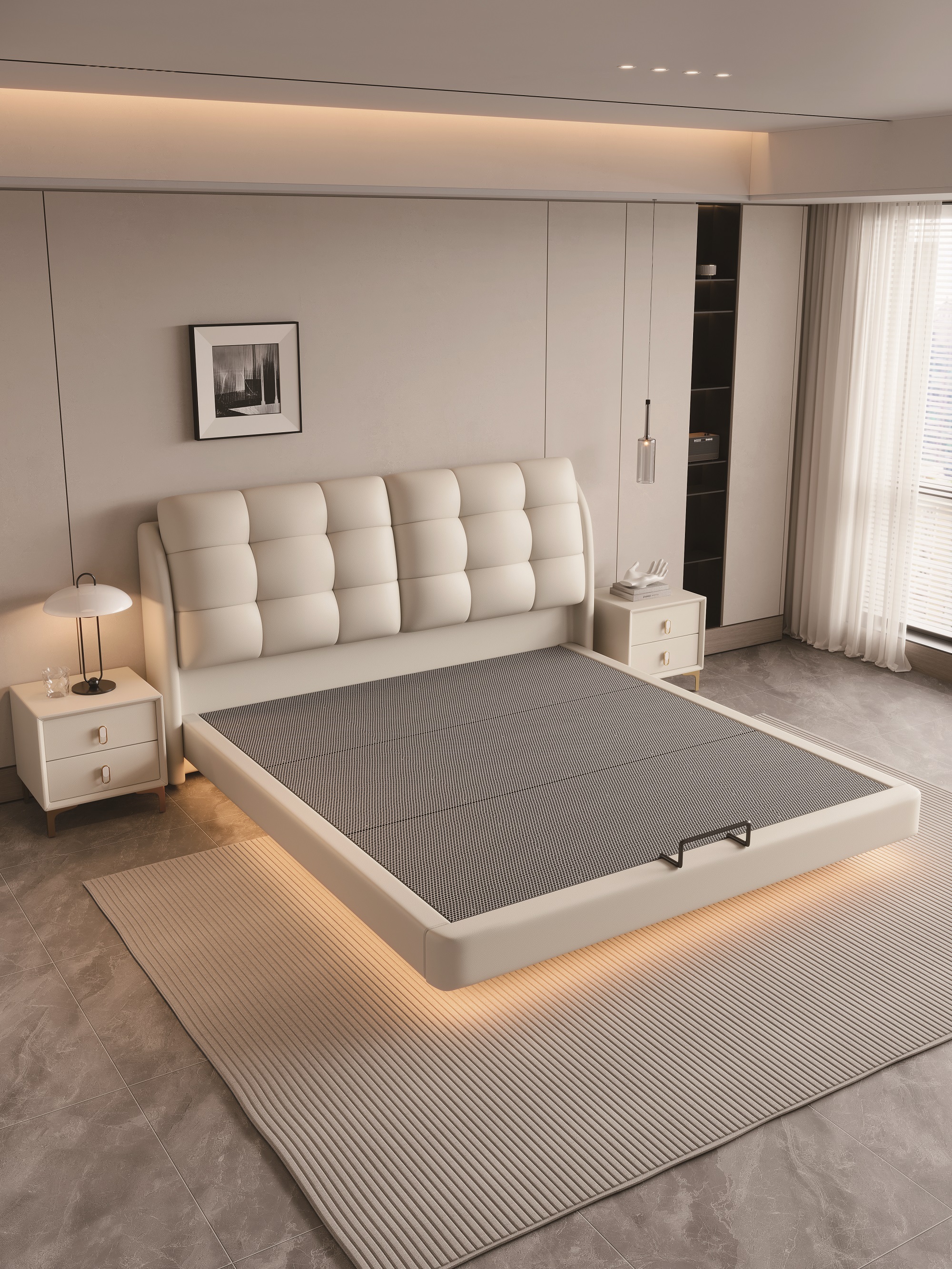 Modern Style Double Beds Wooden Queen Bed 808 (item number) waffle pattern