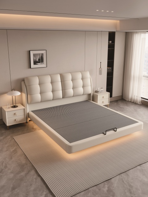 Modern Style Double Beds Wooden Queen Bed 808 (item number) waffle pattern