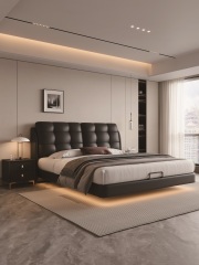 Modern Style Double Beds Wooden Queen Bed 808 (item number) waffle pattern