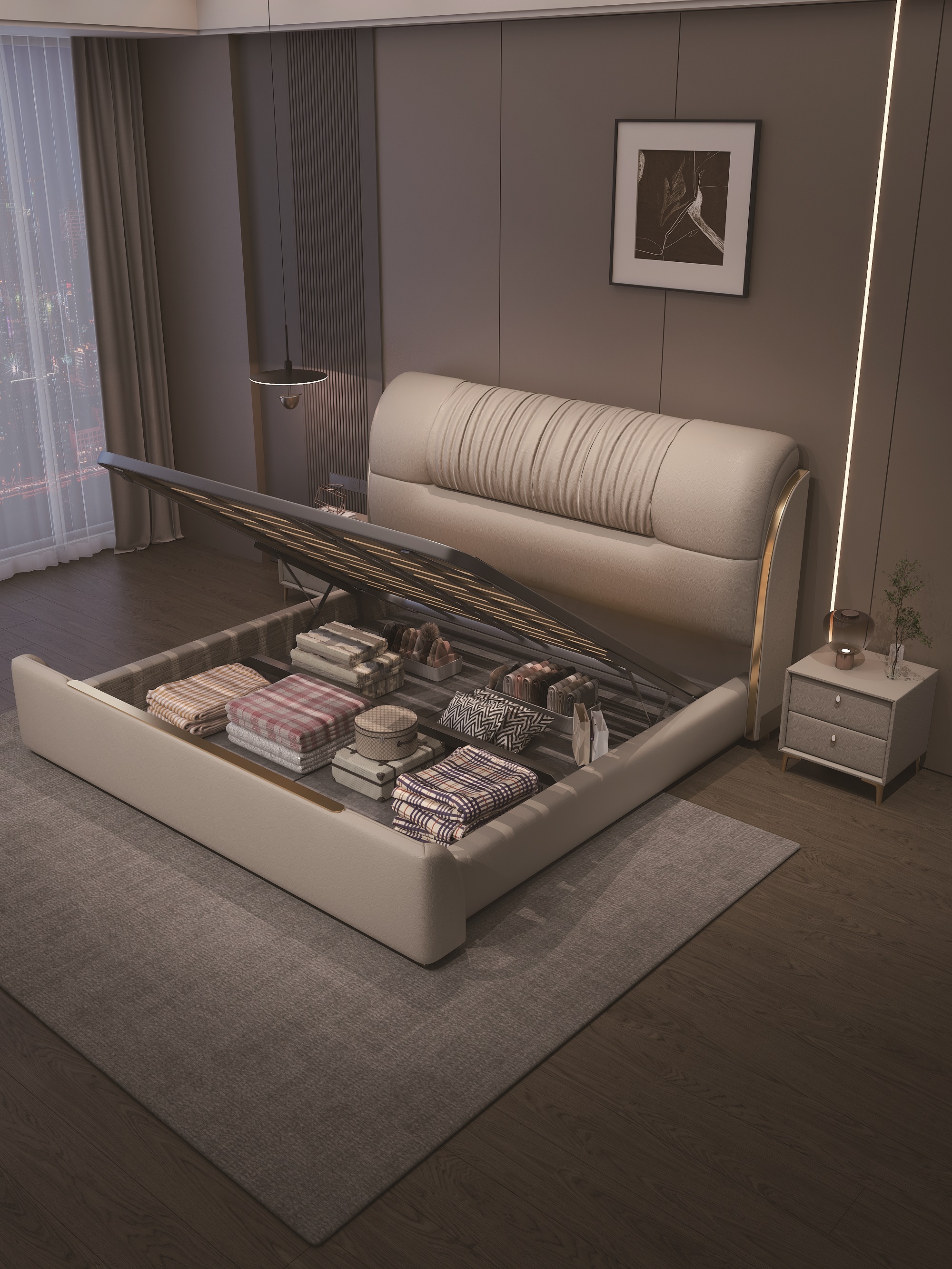 Modern Style Double Beds Wooden Queen Bed  905