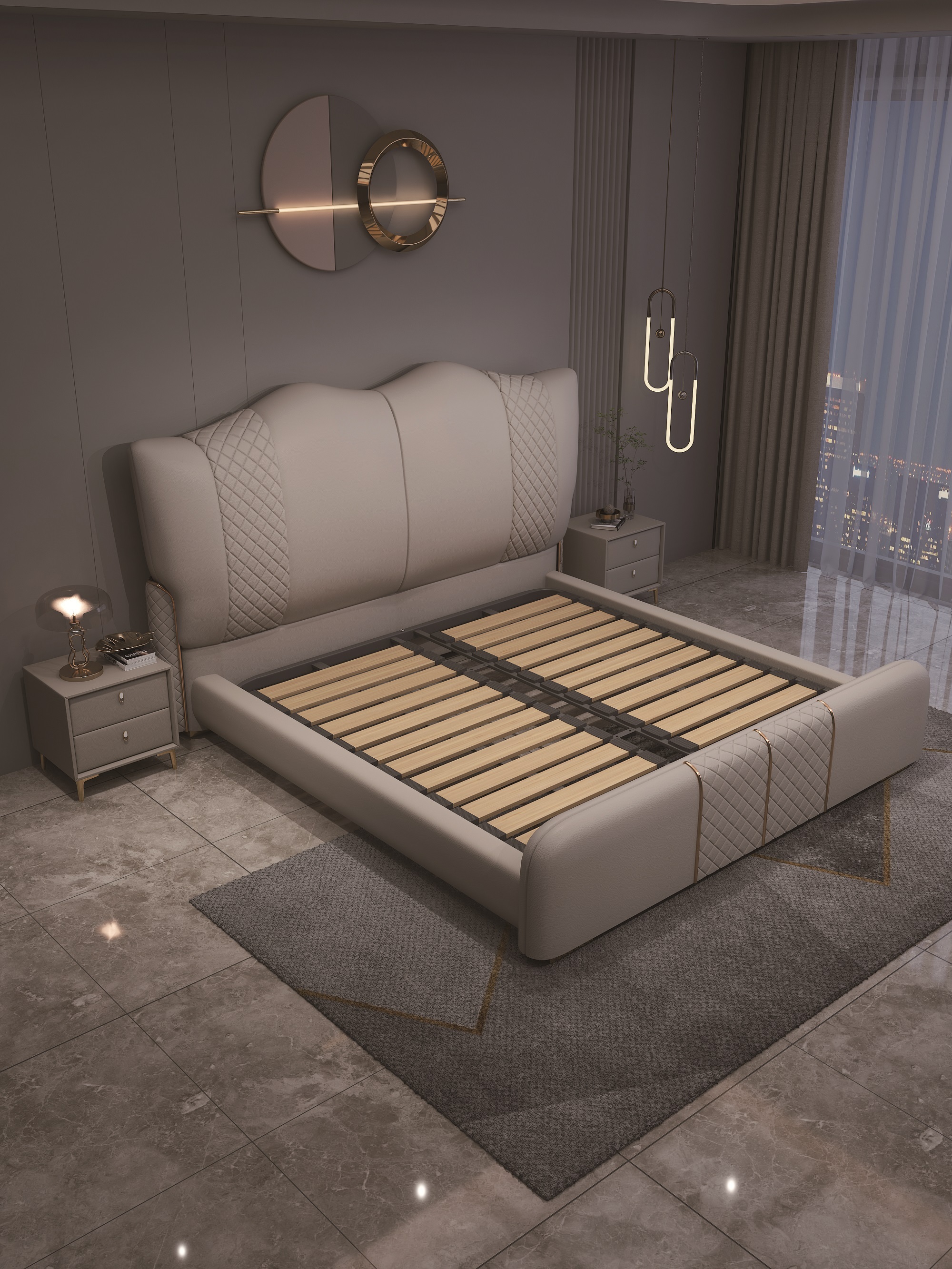Modern Style Double Beds Wooden Queen Bed  906