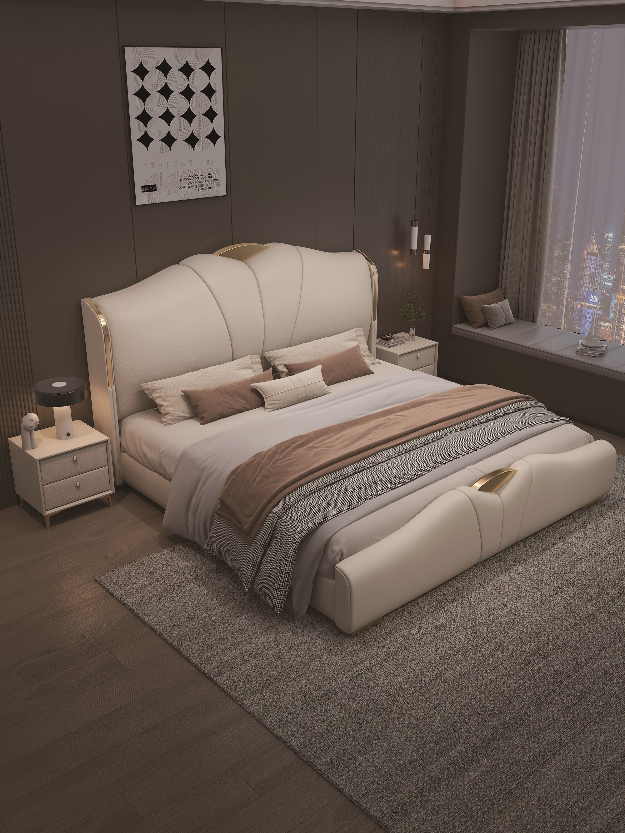 Modern Style Double Beds Wooden Queen Bed  907