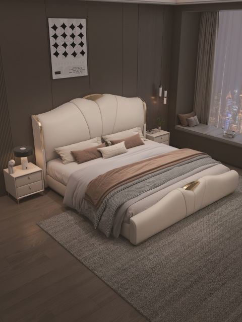 Modern Style Double Beds Wooden Queen Bed  907
