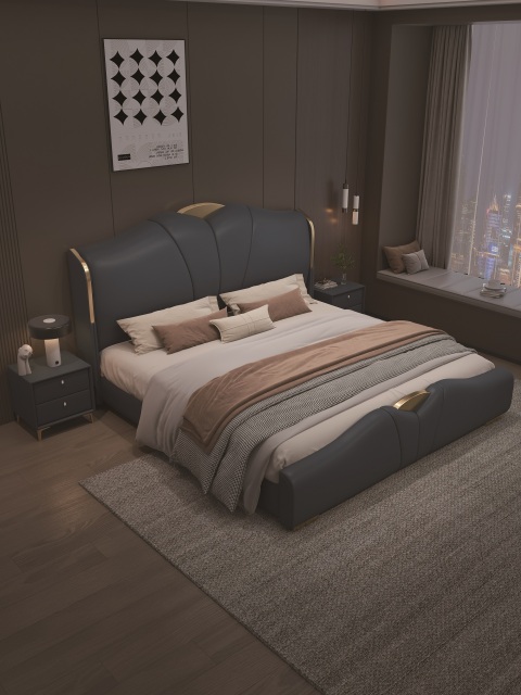 Modern Style Double Beds Wooden Queen Bed  907
