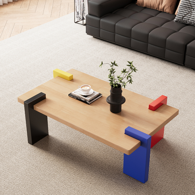 Mid-Century Style Solid Wood Square Rectangular Coffee Table B1
