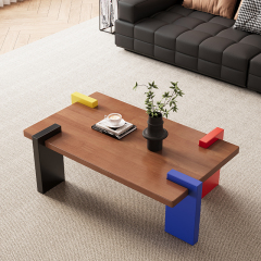 Mid-Century Style Solid Wood Square Rectangular Coffee Table B1