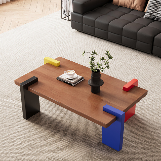 Mid-Century Style Solid Wood Square Rectangular Coffee Table B1