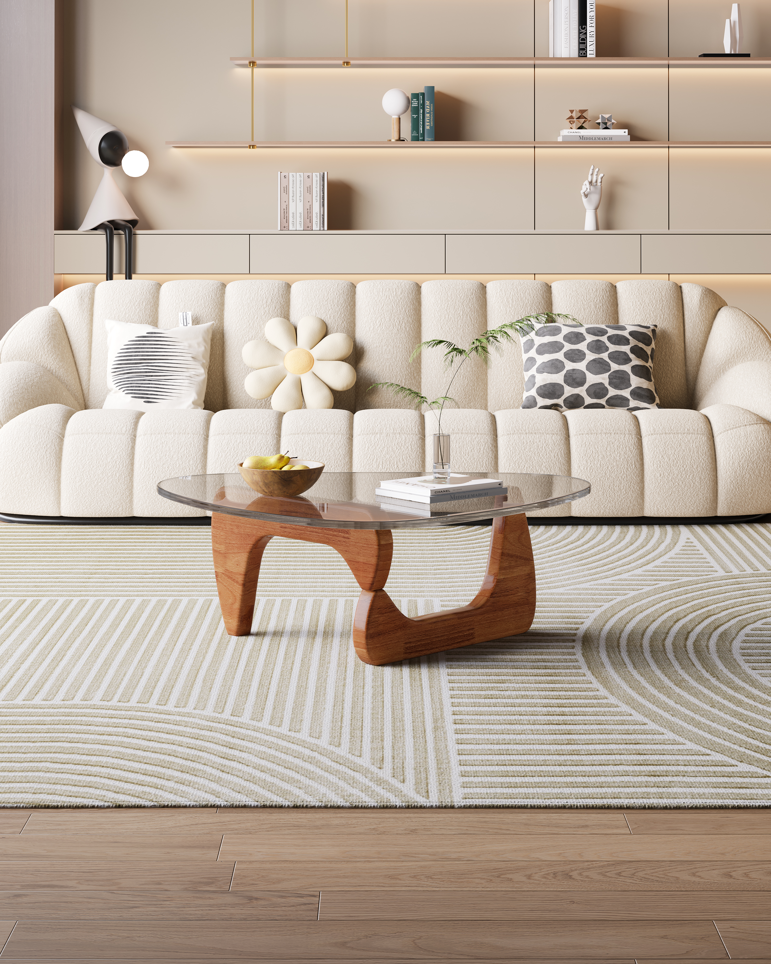 Mid-Century Multi-Ply Wood Tempered Glass Coffee Table 023