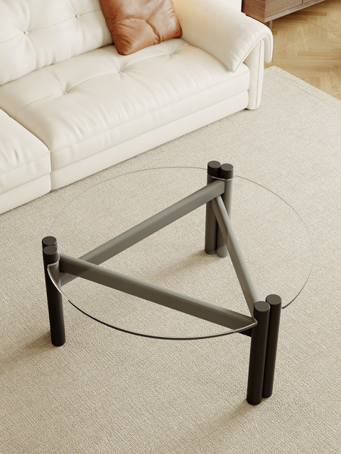 Multi-Ply Wood Tempered Glass Simple Round Coffee Table 103