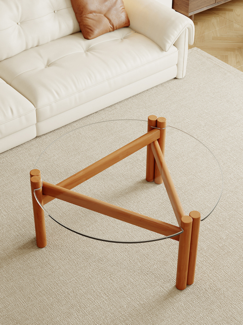 Multi-Ply Wood Tempered Glass Simple Round Coffee Table 103