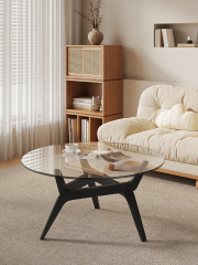Solid Wood Tempered Glass Nordic Style Coffee Table 035