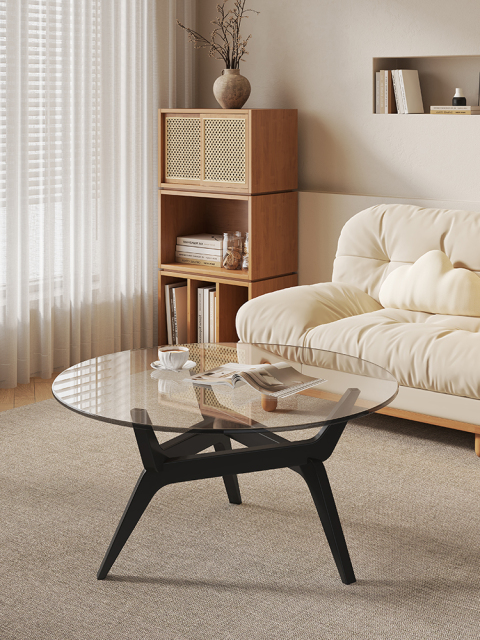 Solid Wood Tempered Glass Nordic Style Coffee Table 035