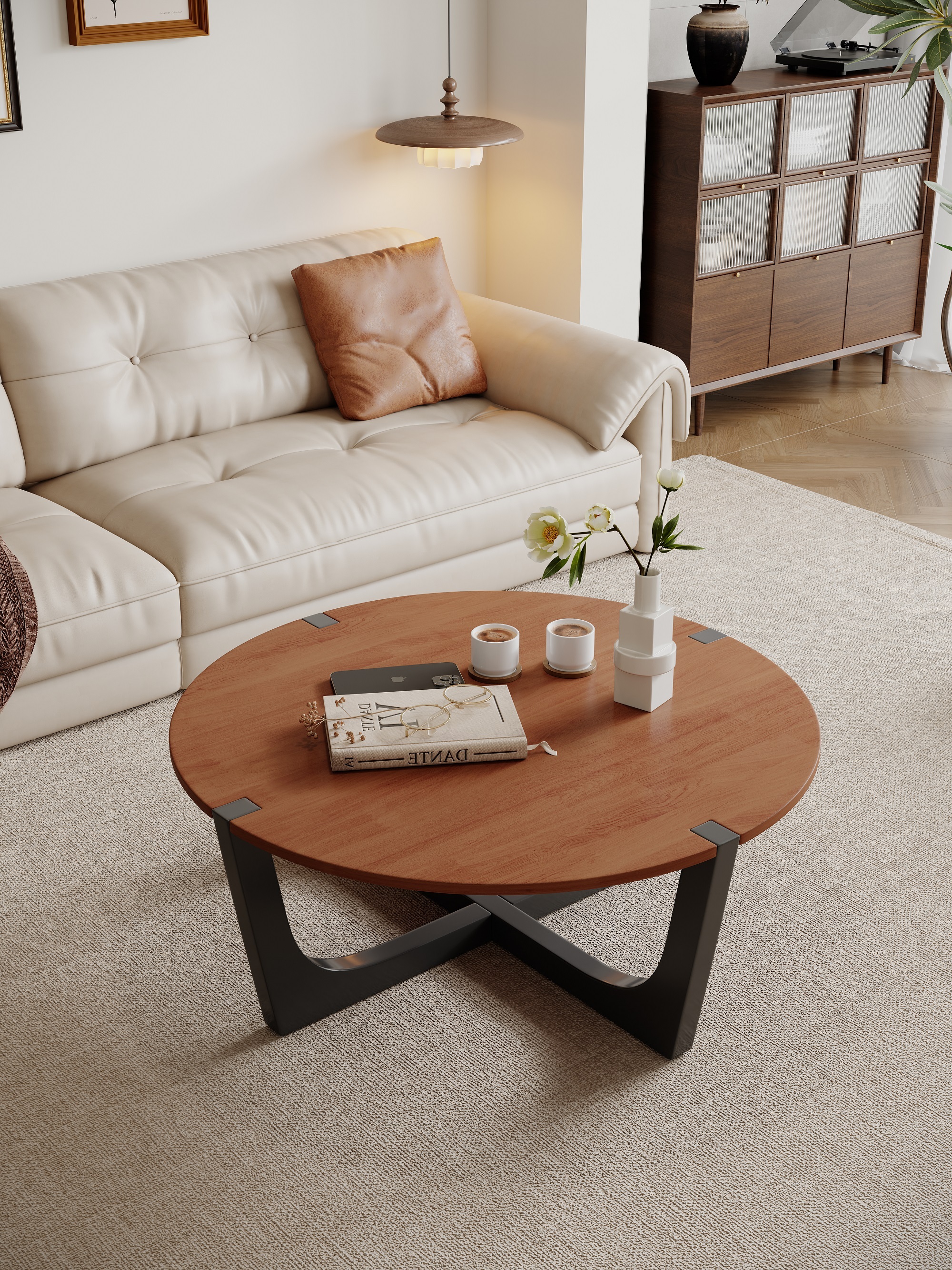 Solid Wood Mid-Century Minimalist Style Round Coffee Table 36