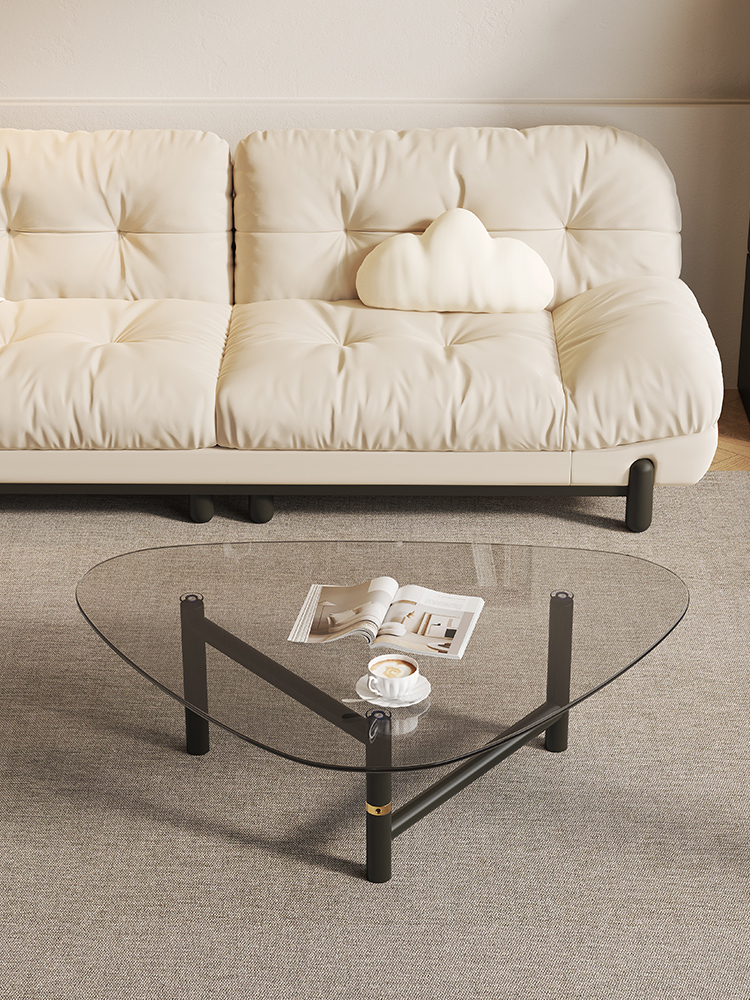 Carbon Steel and Tempered Glass  Nordic Style Triangular Coffee Table