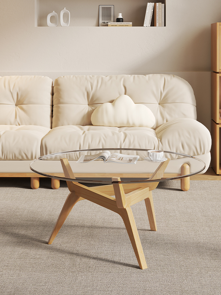 Solid Wood Tempered Glass Nordic Style Coffee Table 035