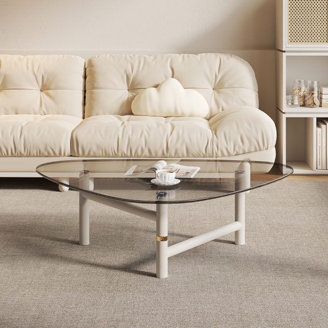 Carbon Steel and Tempered Glass  Nodic Style Triangular Coffee Table