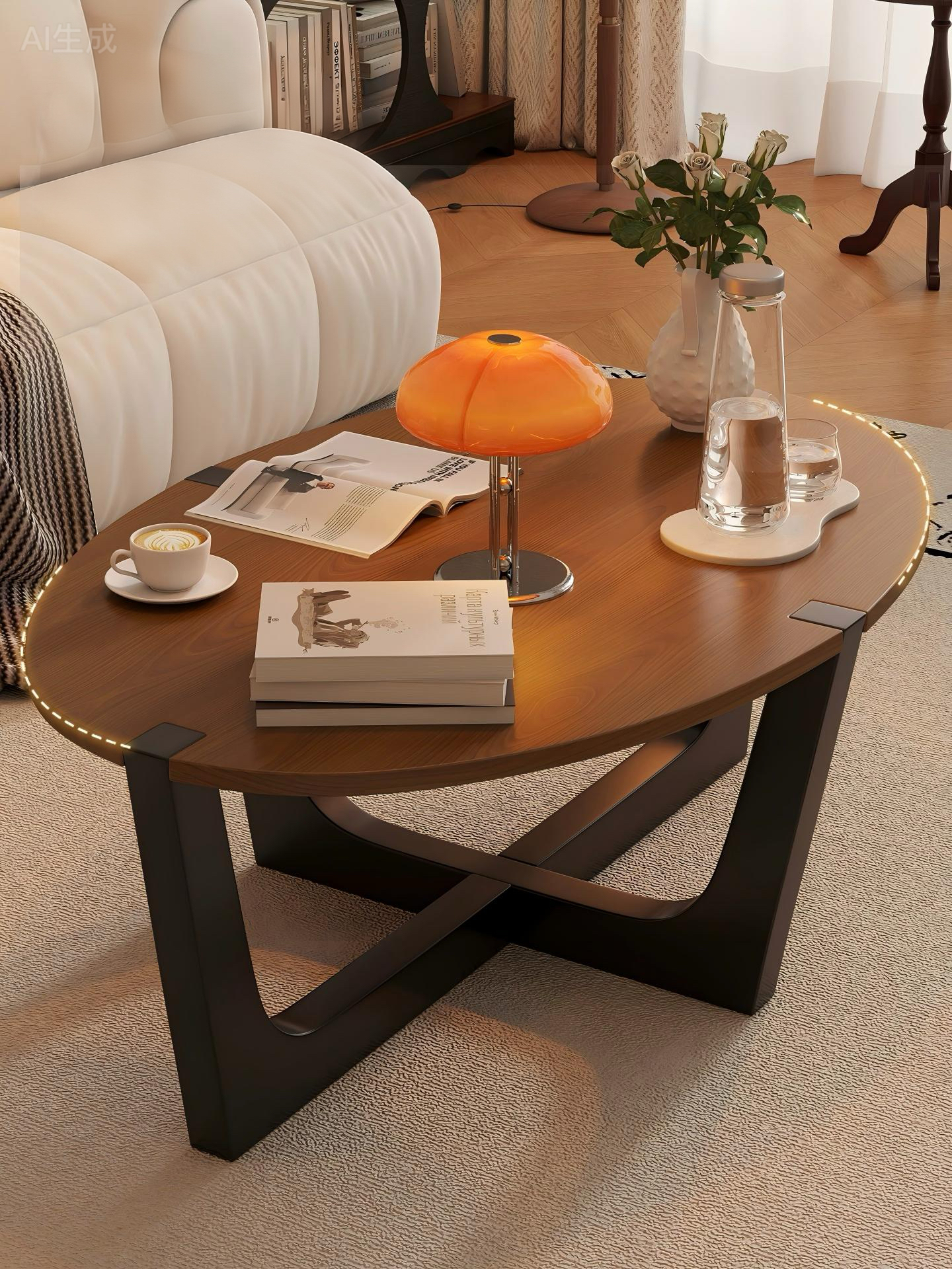 Mid-Century Solid Wood Multi-Ply Wood Oval Coffee Table 36