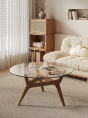 Solid Wood Tempered Glass Nordic Style Coffee Table 035