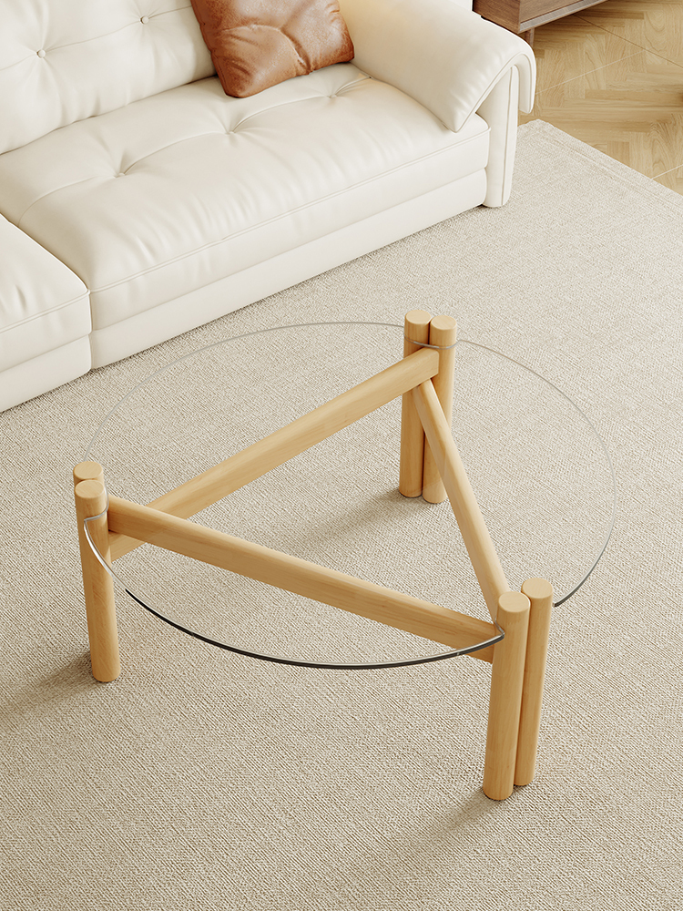 Multi-Ply Wood Tempered Glass Simple Round Coffee Table 103