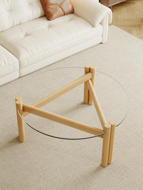 Multi-Ply Wood Tempered Glass Simple Round Coffee Table 103