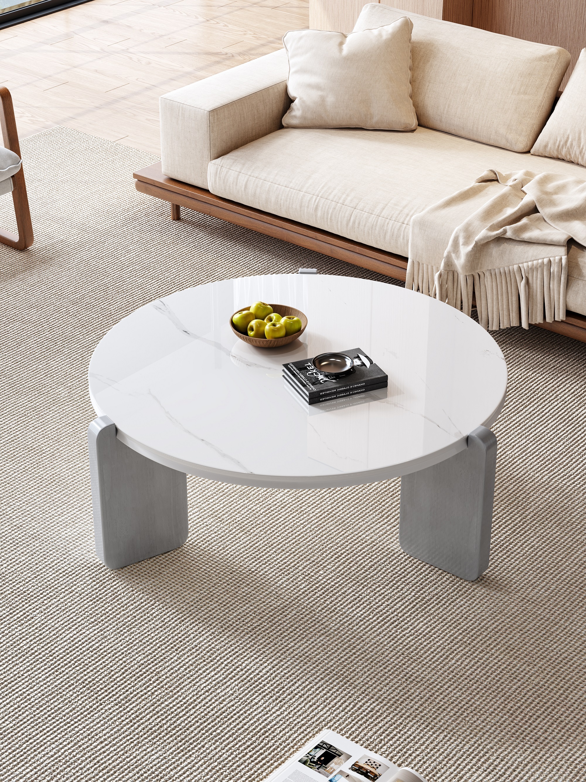 Mid-Century Style Multi-Ply Wood+Sintered Stone Coffee Table 061