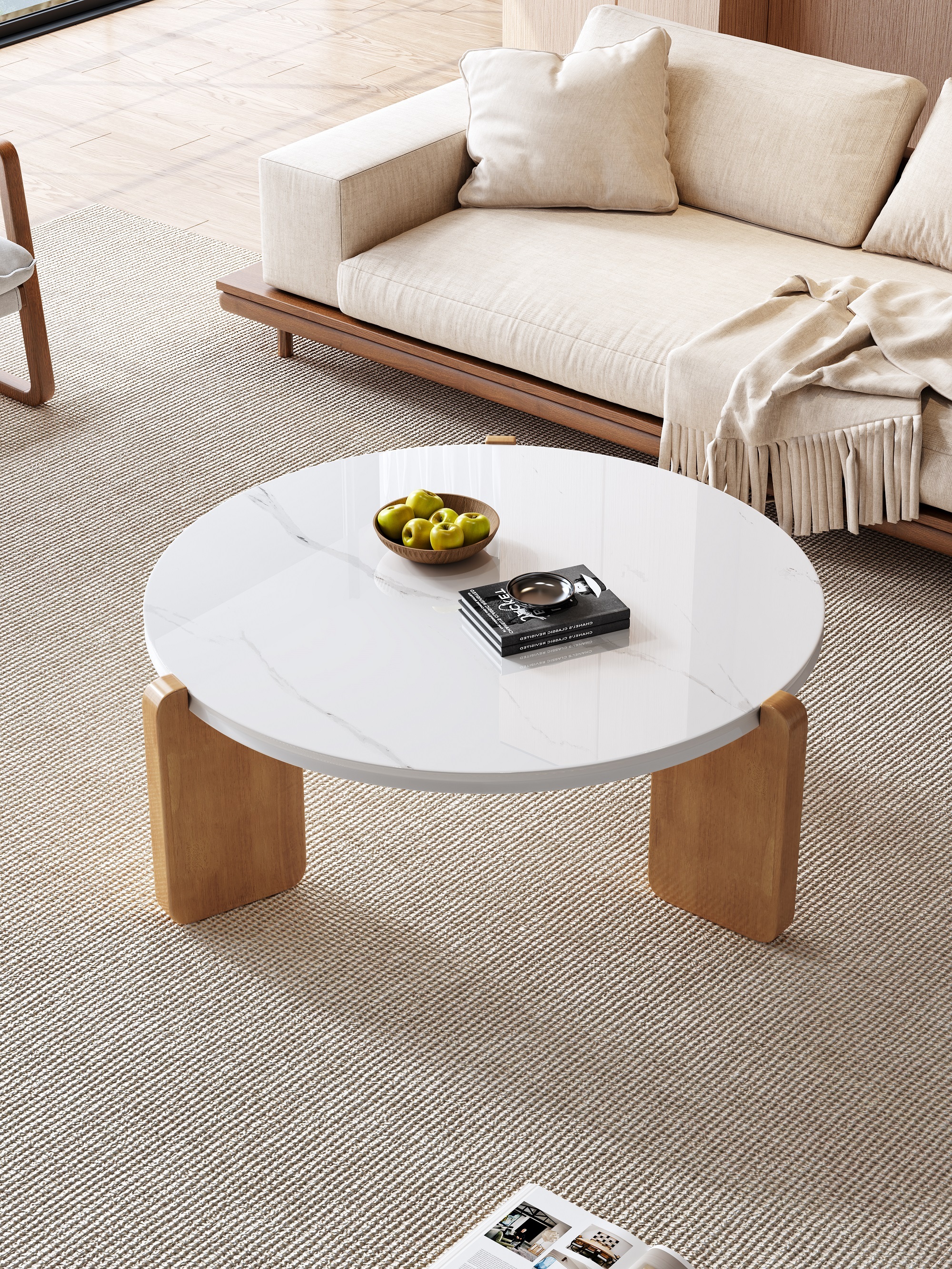 Mid-Century Style Multi-Ply Wood+Sintered Stone Coffee Table 061