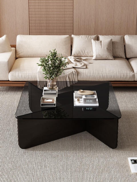 Mid-Century Style Multi-Ply Wood+Sintered Stone Coffee Table 062