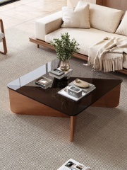 Mid-Century Style Multi-Ply Wood+Sintered Stone Coffee Table 062