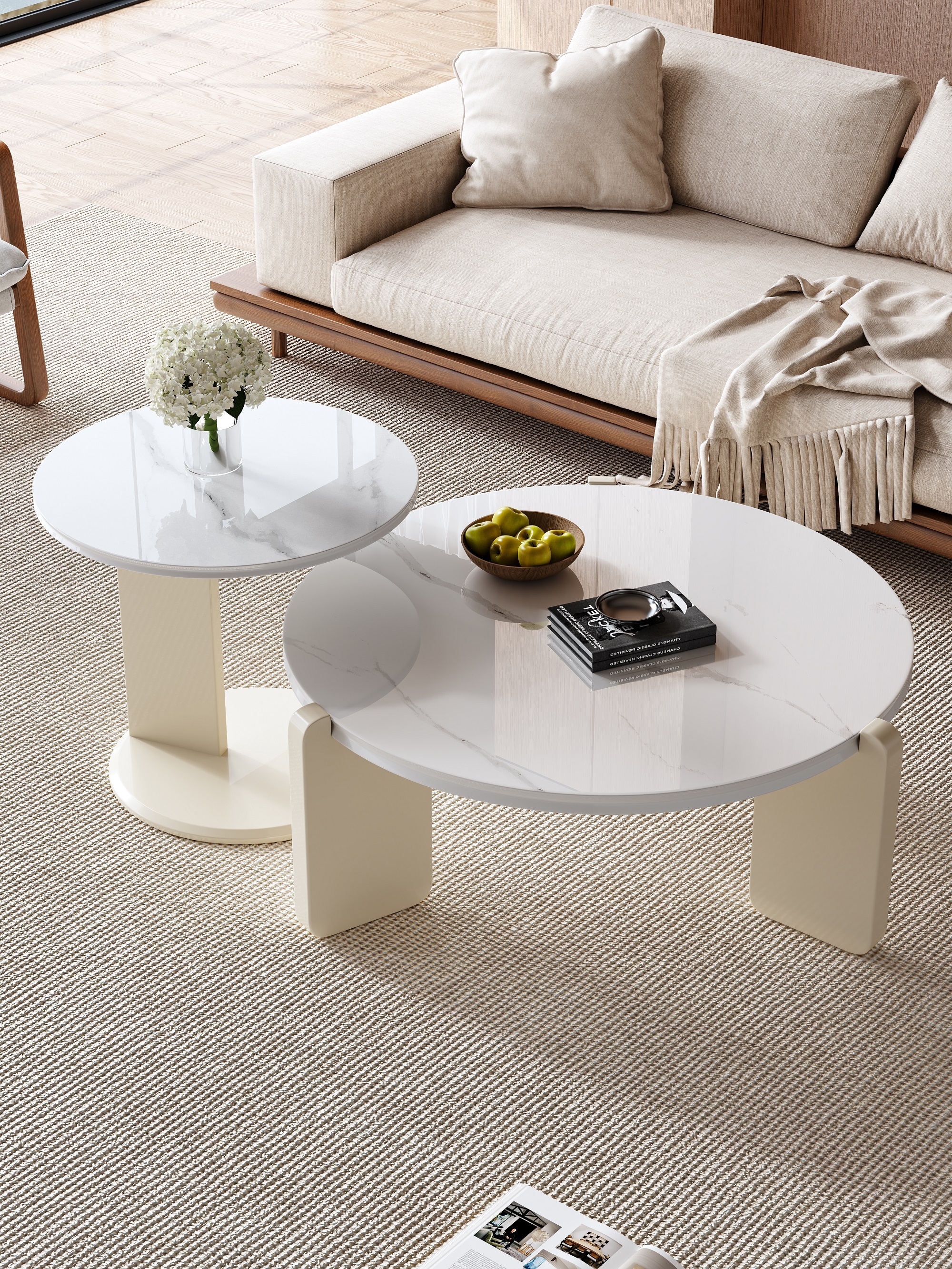Mid-Century Style Multi-Ply Wood+Sintered Stone Coffee Table 061